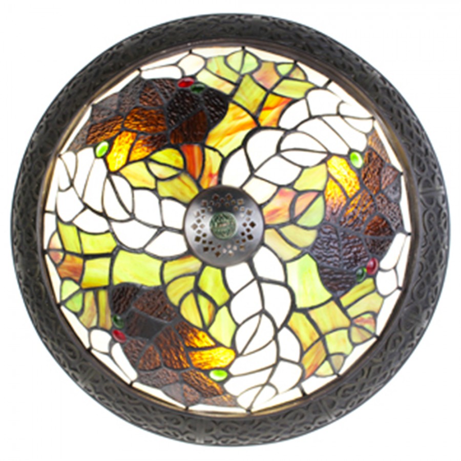 Plafondlamp Tiffany 6261 - Ø 38 cm Beige Groen Glas Rond