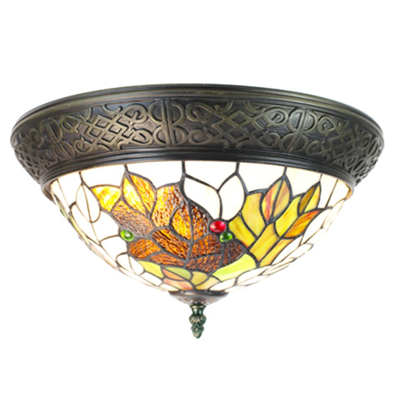 Plafondlamp Tiffany 6261 - Ø 38 cm Beige Groen Glas Rond