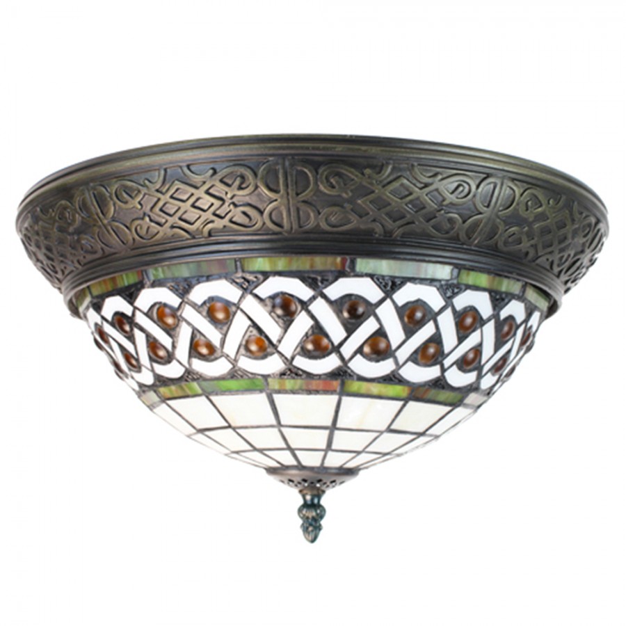 Plafondlamp Tiffany 6266 - Ø 38 cm Bruin Beige Glas Rond