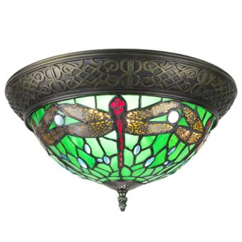 Plafondlamp Tiffany 6264 - Ø 38 cm Groen Bruin Kunststof Glas Rond