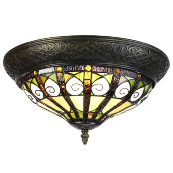 Plafondlamp Tiffany 6277 - Ø 38x20 cm Beige Groen Glas Rond