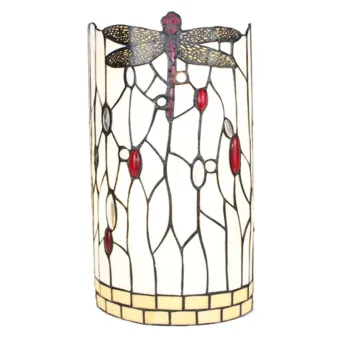 Wandlamp Tiffany 6303 - 20x10x36 cm Wit Zwart Glas Metaal Halfrond Libelle