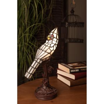 Tiffany Tafellamp Vogel 6102N -15x12x33 cm Beige Glas