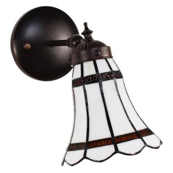 Wandlamp Tiffany 6205 - 17x12x23 cm Wit Bruin Glas Metaal Rond