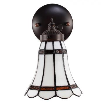 Wandlamp Tiffany 6205 - 17x12x23 cm Wit Bruin Glas Metaal Rond