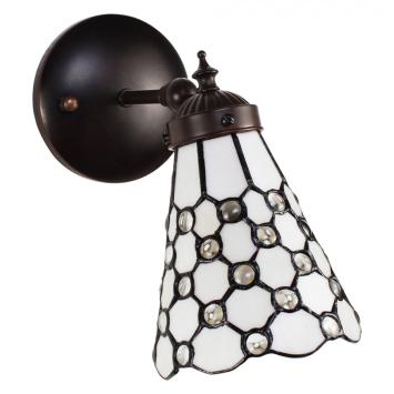 Wandlamp Tiffany 6207 - 17x12x23 cm Wit Bruin Glas Metaal Rond