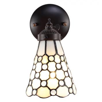 Wandlamp Tiffany 6207 - 17x12x23 cm Wit Bruin Glas Metaal Rond