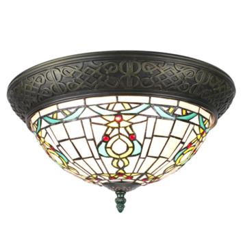 Plafondlamp Tiffany Ø 38 cm Beige Groen Glas Rond