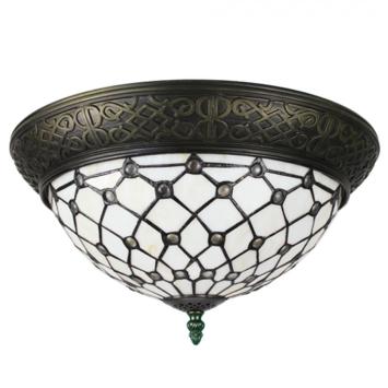 Plafondlamp Tiffany 6259 - Ø 38 cm Wit Bruin Glas Rond