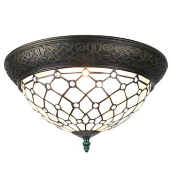 Plafondlamp Tiffany 6259 - Ø 38 cm Wit Bruin Glas Rond
