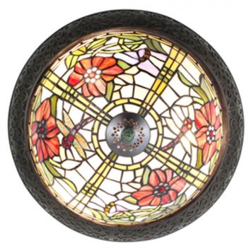Plafondlamp Tiffany 6262 -Ø 38x20 cm Beige Rood Glas Rond