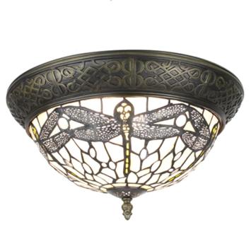 Plafondlamp Tiffany 6565- Ø 38 cm Wit Bruin Glas Rond