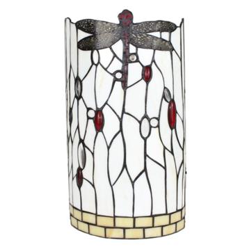 Wandlamp Tiffany 6303 - 20x10x36 cm Wit Zwart Glas Metaal Halfrond Libelle