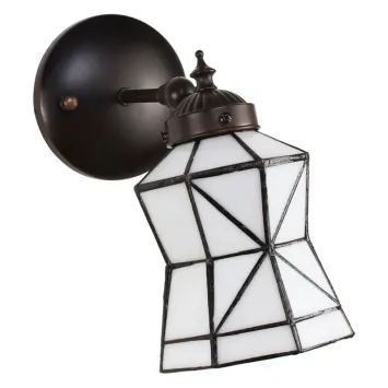 Wandlamp Tiffany 6204 -17x12x23 cm Wit Bruin Glas Metaal