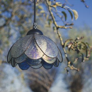 Tiffany Hanglamp Sparkling Pioenroos aan vintage katoenpendel