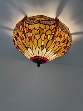 Tiffany plafondlamp Ø49cm Beige Dragonfly 80