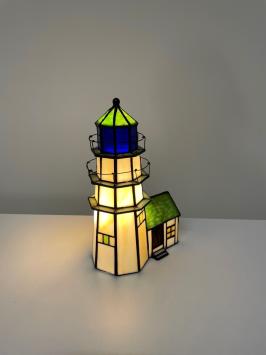 Tiffany tafellamp Vuurtoren + huis