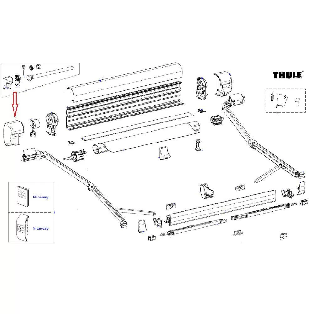 Thule 8000 Eindkap vaste bak links Antraciet