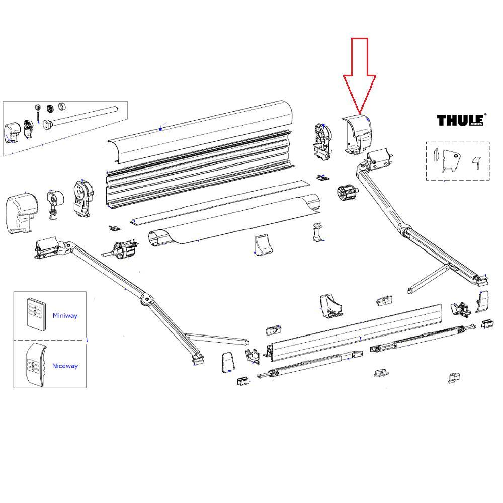 Thule 8000 Eindkap vaste bak rechts Antraciet