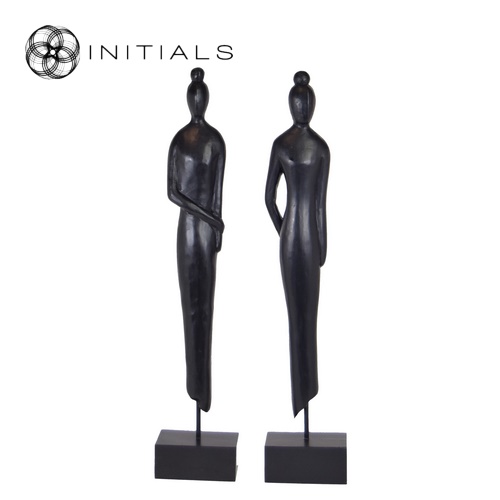 Set 2 pieces - Female Sculpture Mango Wood Black