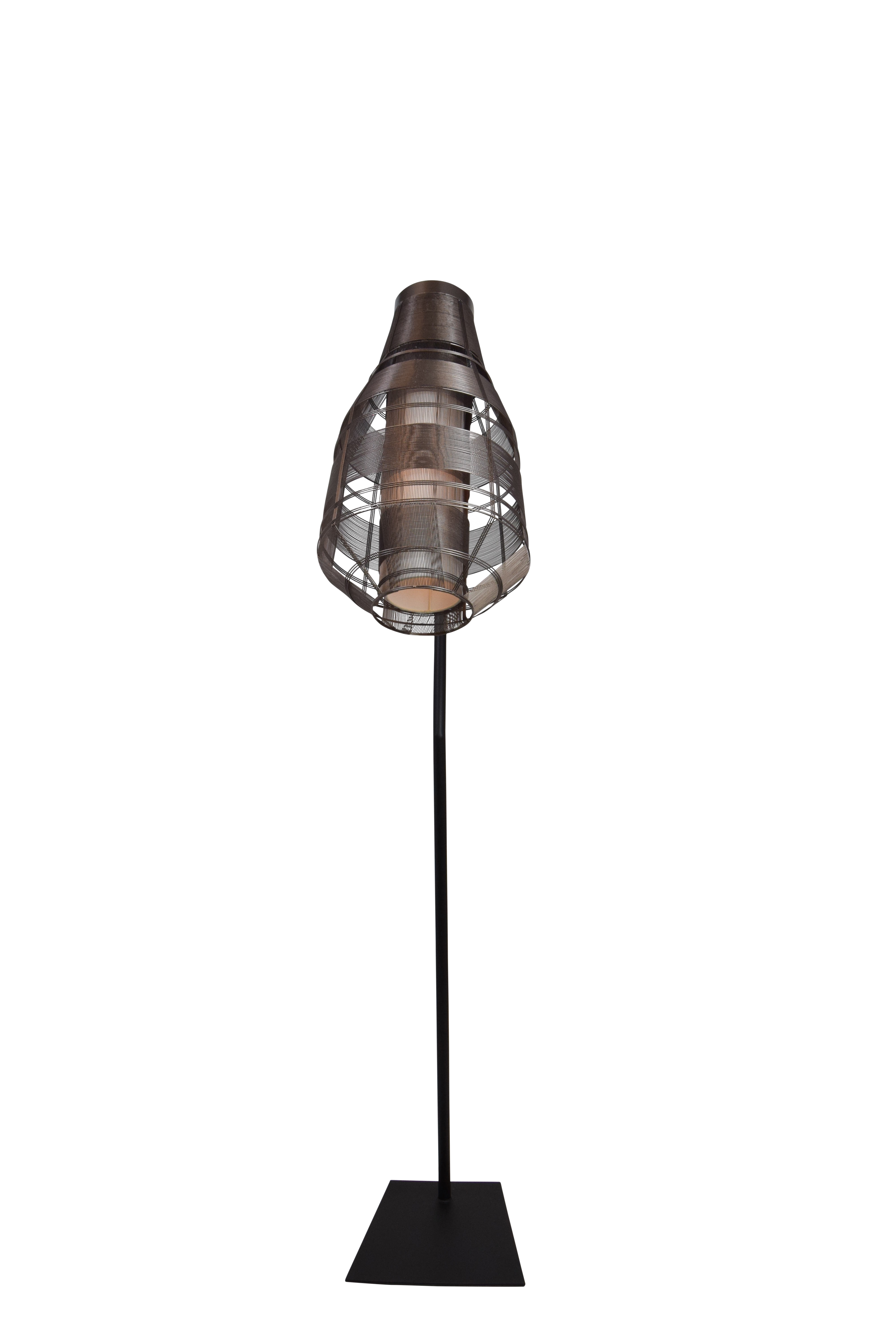 Floor lamp Quadretto Bullet Iron Wire Metallic Brown