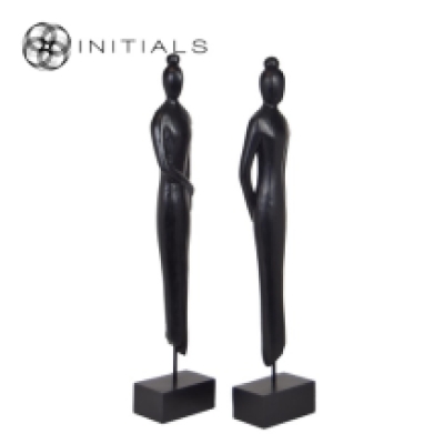 Set 2 pieces - Female Sculpture Mango Wood Black