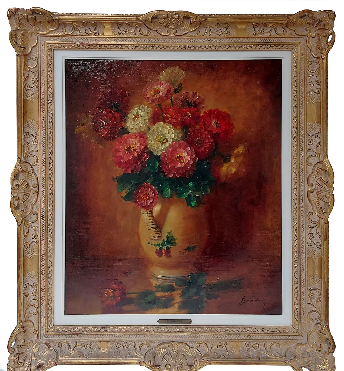 Peinture de fleurs du peintre belge E. Sanders