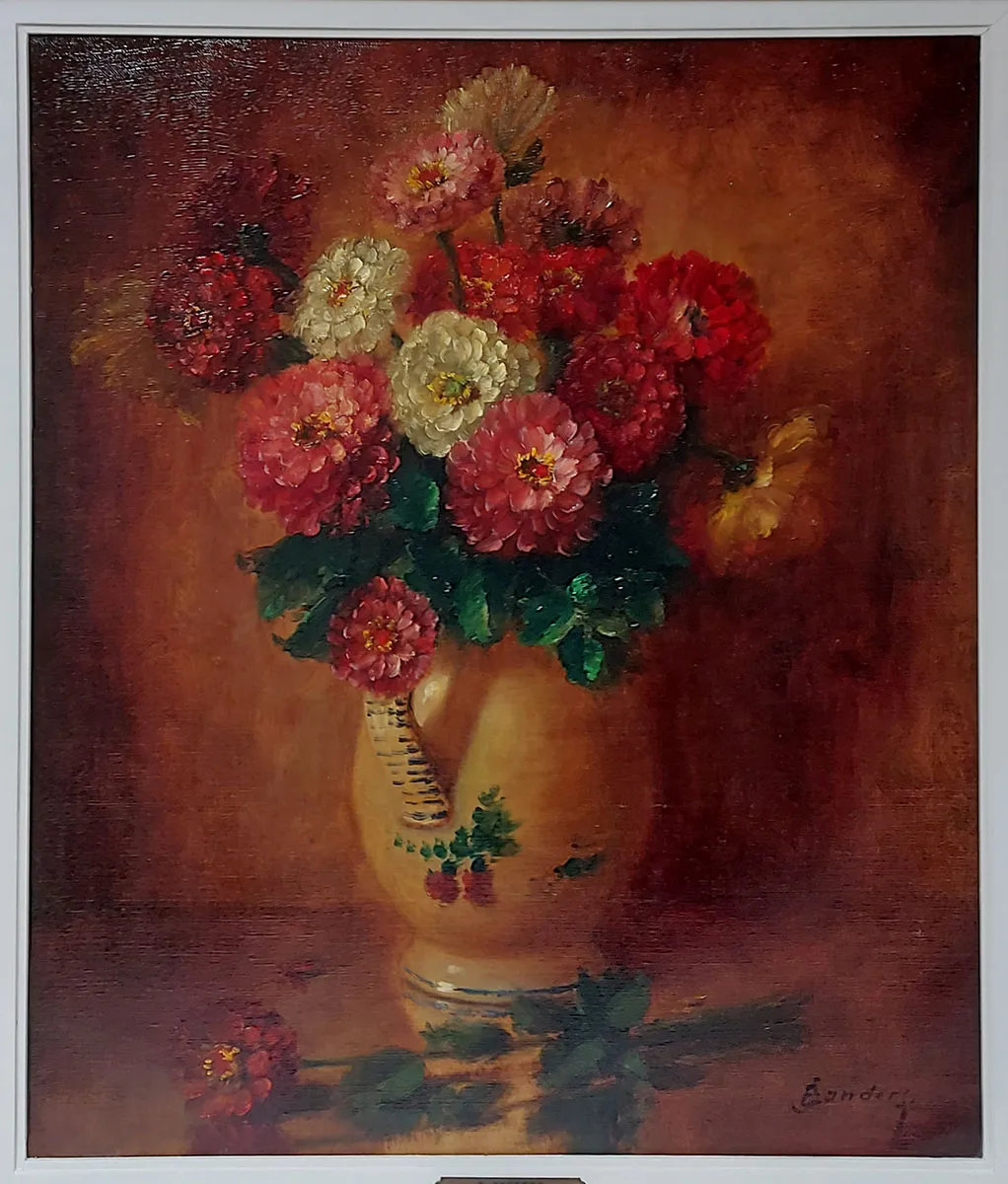 Peinture de fleurs du peintre belge E. Sanders