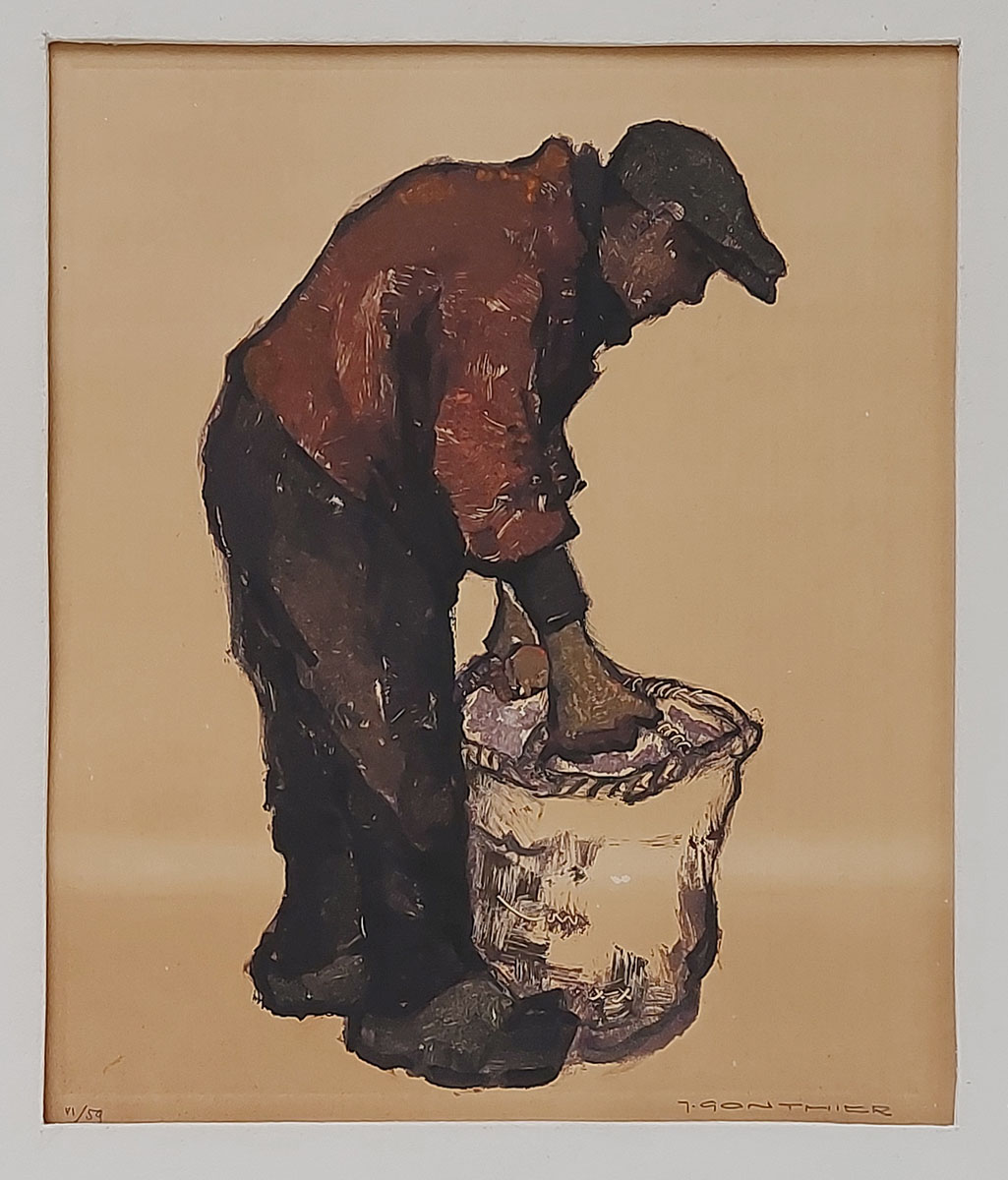 Kunstwerkje van J. Gonthier, visser met vissersmand