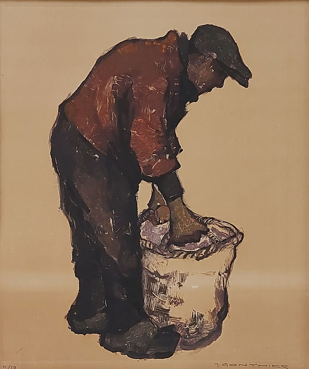 De Belgische kunstenaar Jules Gonthier met een monotype