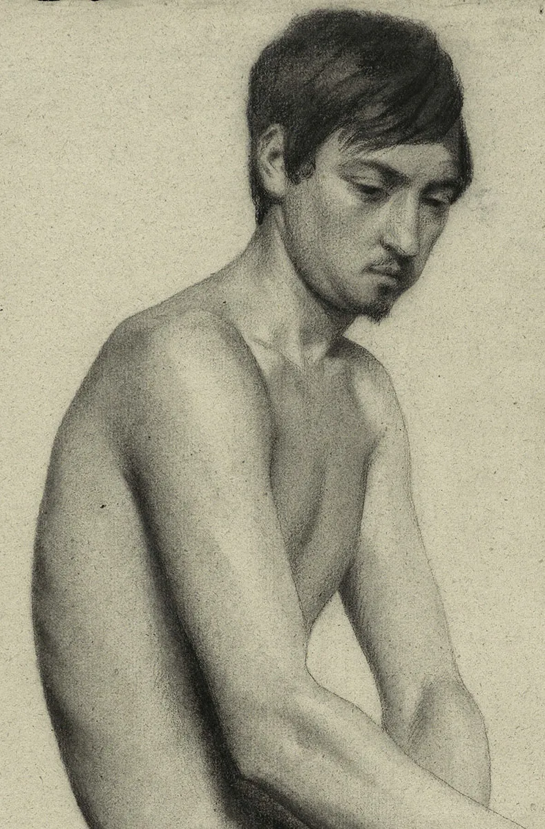 Dessin Académique Original 1904 - Nu Masculin Signé Pirson, Artiste Américain, Crayon Sur Papier