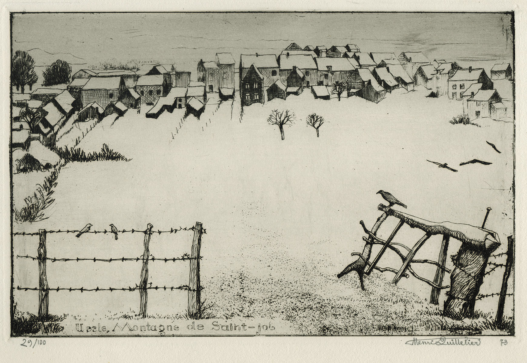 De Belgische kunstenaar Henri Quittelier met een ets