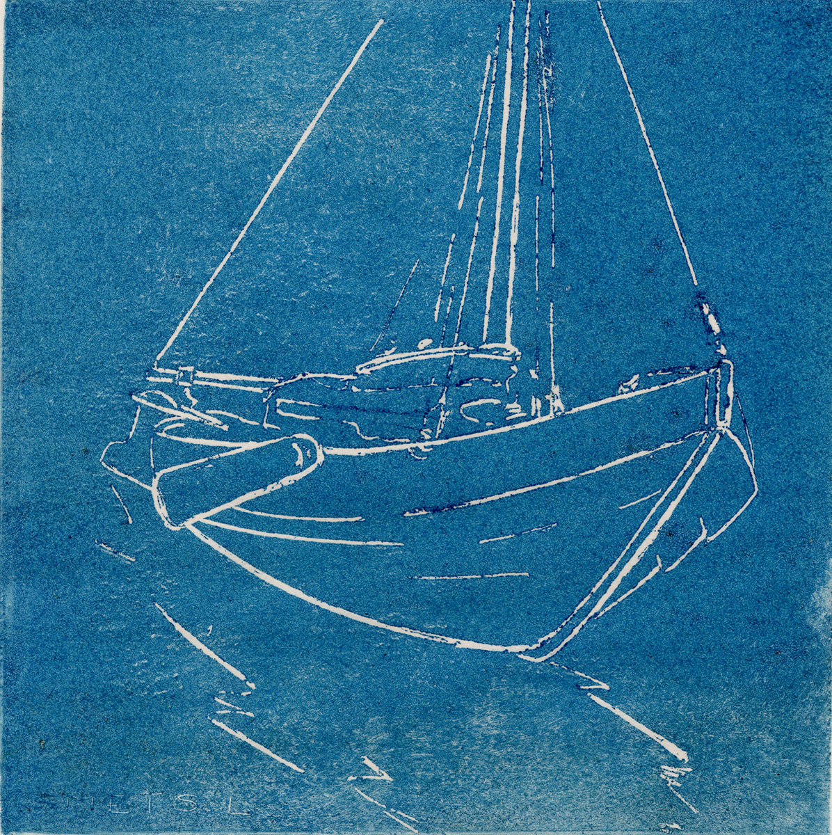 De Belgische etser Léon Smets met een grafisch kunstwerkje