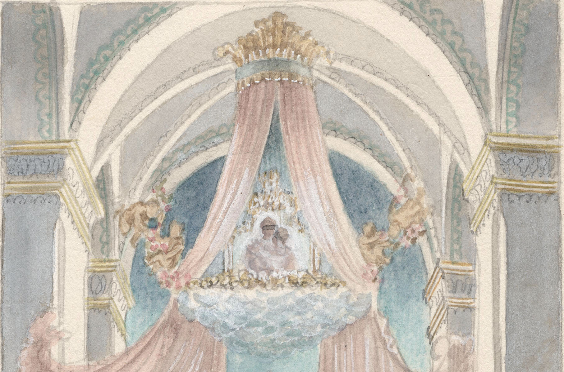 Ontwerpaquarel, de organiste