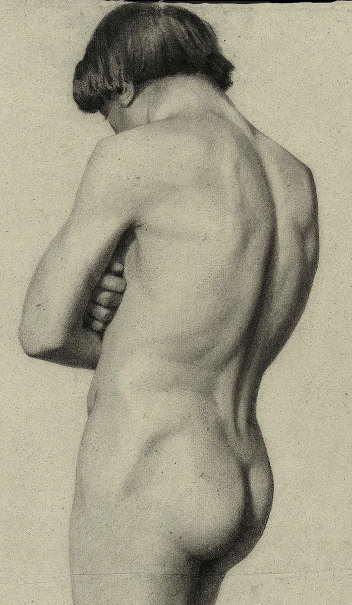 Buy nude drawing of a man, academic study 19th century