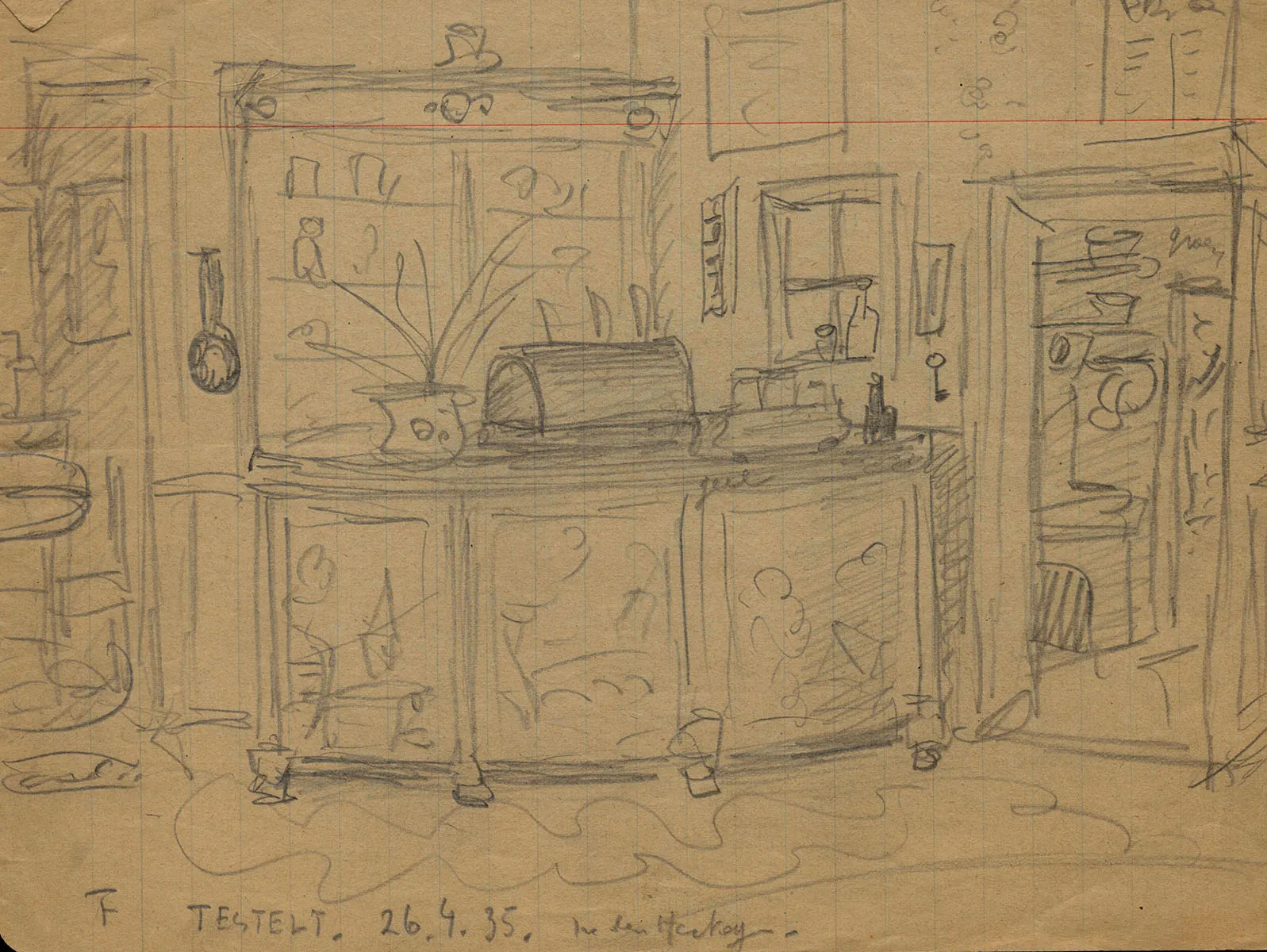 Felix Timmermans met een tekening met datum en monogram