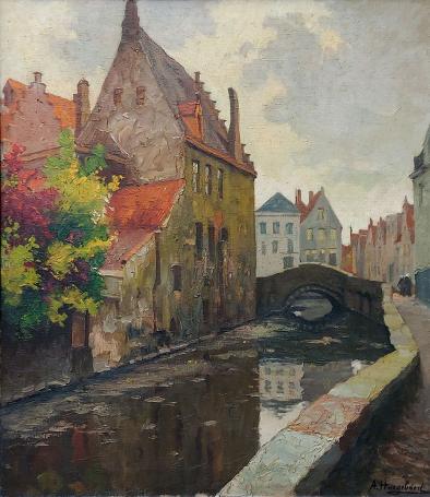 Brugse Schilder Arthur Haegebaert met een Brugs schilderij