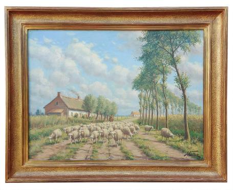 Schilderij  met schapen van Albert Caullet  kopen