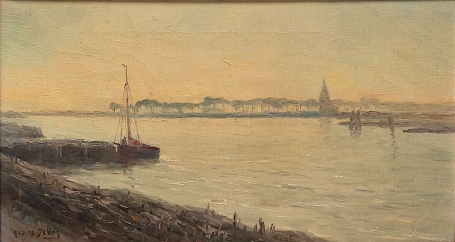 de Belgische schilder Albert De Vos met een schilderij