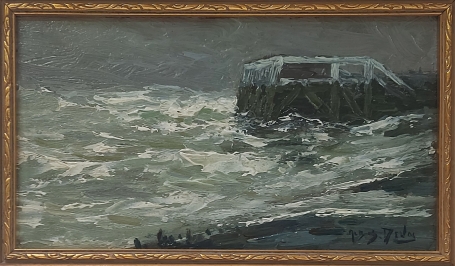 De Belgische schilder Albert De Vos met een schilderij
