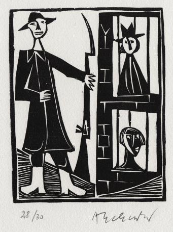 Gelimiteerde linosnede uit 2001 van P. Alechinsky