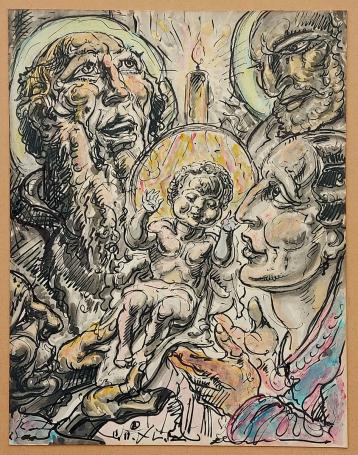 Ingekleurde Oost Indische tekening, van de Mechelse kunstenaar Alfred Ost