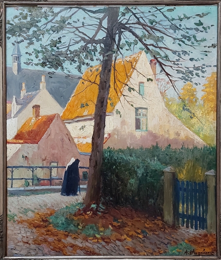 Brugse Schilder Arthur Haeghebaert met een schilderij