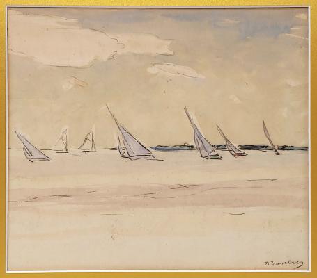 Zeilboten op de Schelde geschilderd Belgische kunstenaar Richard Baseleer