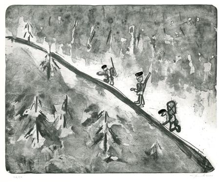 Belgische graficus Fred Bervoets met een lithografie
