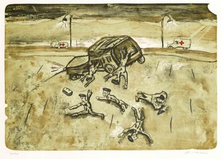 Belgische graficus Fred Bervoets met een lithografie