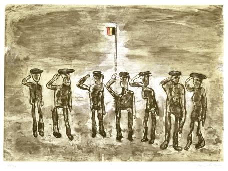 Belgische graficus Fred Bervoets met een lithografie