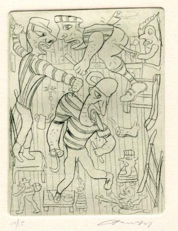 Belgische graficus Fred Bervoets met een kleine ets