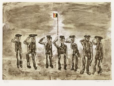 Belgische graficus Fred Bervoets met een lithografie