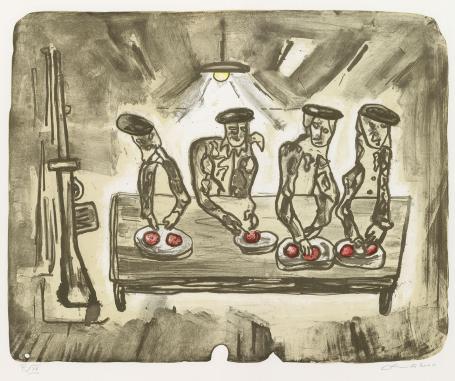 Belgische graficus Fred Bervoets met een lithografie